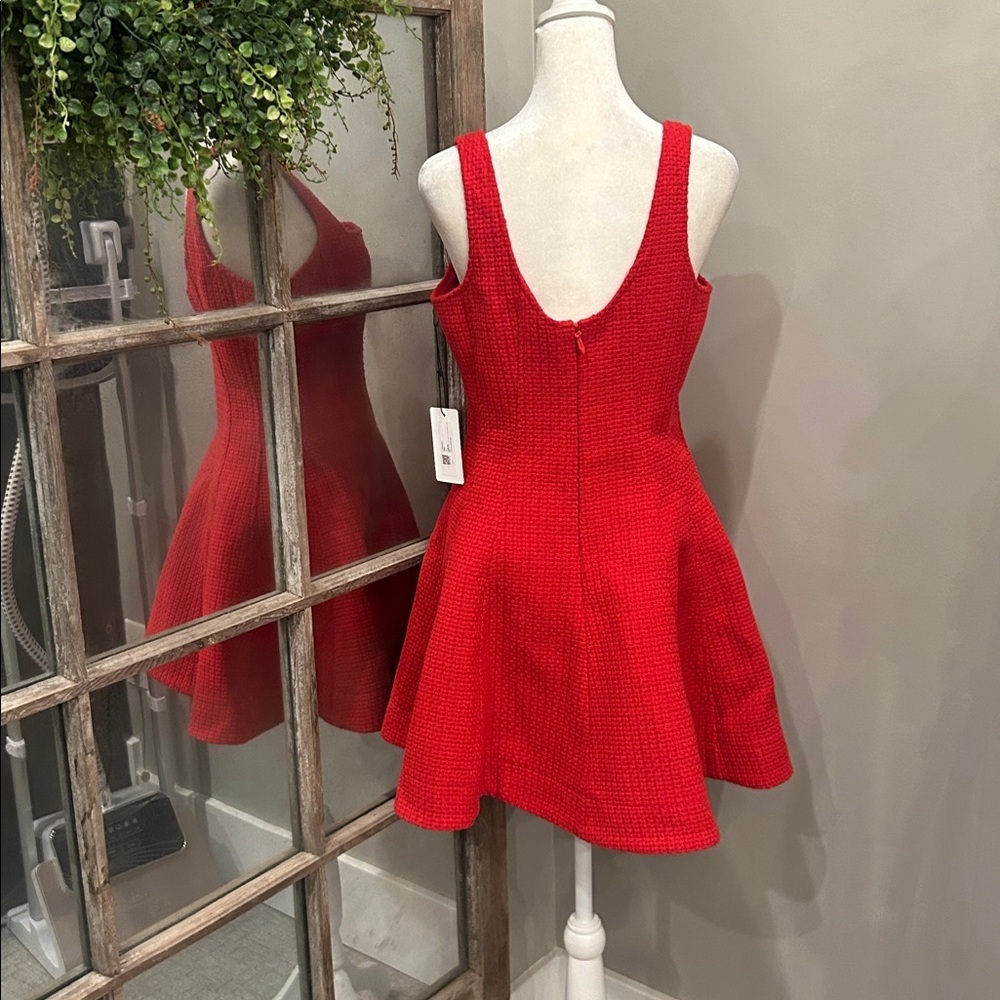 Line and Dot Woven Red Dress S - Picture 3 of 4